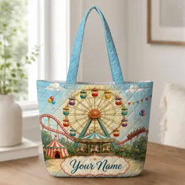 Colorful Ferris Wheel Carnival Scene For Theme Park Trips And Vacation Travelers Quilted Tote Bag