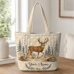 Nordic Mule Deer Birch Forest Scene for Outdoor Nature Lovers and Weekend Adventures Quilted Tote Bag