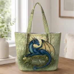 Cobalt Blue Western Dragon Enchanted Forest Gift For Readers Gamers And Mythology Lovers Quilted Tote Bag