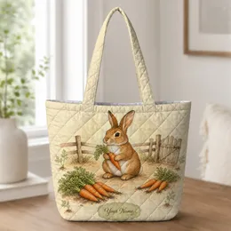 Watercolor Rabbit Carrot Garden for Book Lovers, Commuters, and Everyday Gifts Quilted Tote Bag