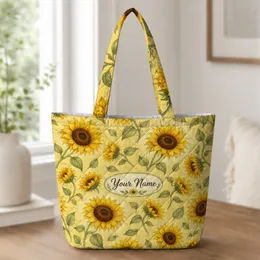Sunflower Garden Name Gift For Farmers Market Trips And Late Summer Flower Lovers Quilted Tote Bag