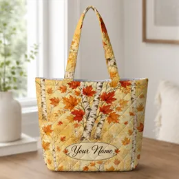 Autumn Birch Forest And Maple Leaves For Thanksgiving Travel And Fall Nature Lovers Quilted Tote Bag