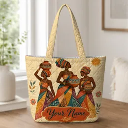 African Women Carrying Clay Pots Cultural Heritage Gift For Art Lovers And Travel Quilted Tote Bag