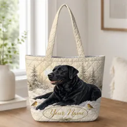 Black Labrador Winter Snow Scene For Dog Moms Travel, Errands And Everyday Carry Quilted Tote Bag