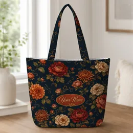 Vintage Autumn Floral Garden With Name For Women, Fall Travel And Everyday Carry Quilted Tote Bag