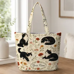 Black And White Tuxedo Cats With Autumn Wildflowers For Everyday Cat Lovers And Gifts Quilted Tote Bag