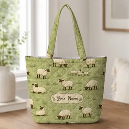Pastoral Sheep Meadow With Name Gift for Farmhouse Lovers, Travel, And Daily Errands Quilted Tote Bag
