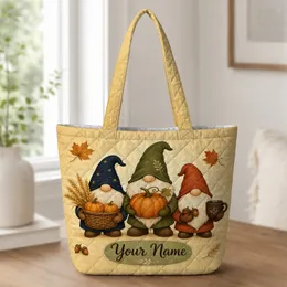 Nordic Autumn Gnomes With Pumpkins And Coffee For Cozy Harvest Gifts And Fall Market Lovers Quilted Tote Bag