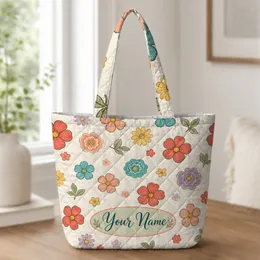 Folk Art Floral Name Gift for Garden Lovers, Teachers, Bridesmaids and Daily Life Quilted Tote Bag