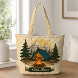 Camping Tent Campfire Mountain Scene For Weekend Trips And Outdoor Adventure Gifts Quilted Tote Bag