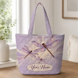 Vintage Dragonfly Art Deco Style for Travel, Work, Daily Carry, and Nature Lovers Quilted Tote Bag