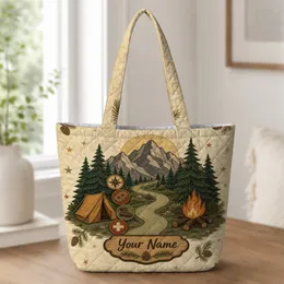 Vintage Camping Mountain Badge For Hiking Trips, Weekend Travel And Outdoor Adventure Fans Quilted Tote Bag