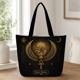Ancient Egyptian Horus Eye Ankh Falcon Wings For Travel And Everyday Essentials Fans Quilted Tote Bag