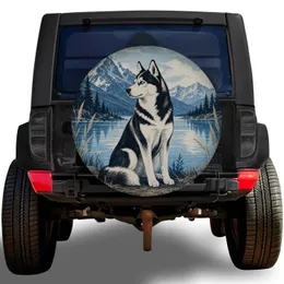 Siberian Husky Alpine Lake Mountain Scene For Outdoor Adventure Travel Dog Lovers Spare Tire Cover