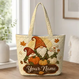 Autumn Gnomes And Pumpkins For Harvest Travel, Market Days And Fall Gift Giving For Women Quilted Tote Bag