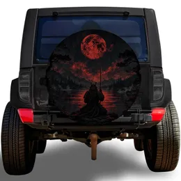 Moonlit Samurai Warrior Crimson Moon For Off Road Adventure And Japanese Style SUV Fans Spare Tire Cover