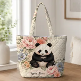 Hand-Painted Panda Peony Garden Name Gift For Mothers, Teachers, And Flower Lovers Quilted Tote Bag