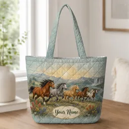 Running Mustangs Alpine River Scene For Horse Riding Travel And Western Gift Lovers Quilted Tote Bag