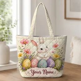 White Easter Bunny With Floral Eggs For Spring Holiday Gifting And Animal Lovers Everywhere Quilted Tote Bag