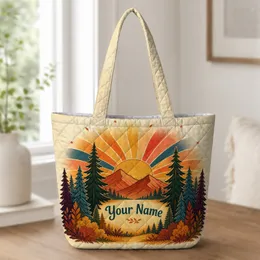 Autumn Mountain Sunset Forest For Hiking Trips, Camping Weekends And Nature Lovers Quilted Tote Bag