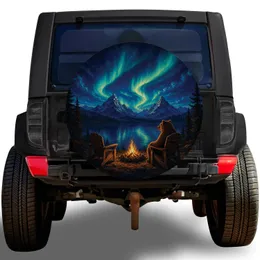 Aurora Bear Campfire Scene For Mountain Camping Adventures And Wilderness Road Trips Spare Tire Cover