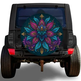 Peacock Teal Floral Mandala for Boho Road Trips and Colorful Adventure Vehicle Style Spare Tire Cover
