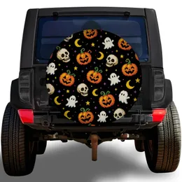 Pixel Halloween Ghost Pumpkin Skull Moon Decor For Spooky Jeep And SUV Adventures Spare Tire Cover