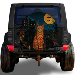 Black Cats Haunted House Moon Halloween Decor For Spooky SUV Fall Nights Spare Tire Cover