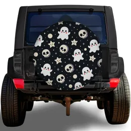 Cute Ghost Skull Star Night Sky Halloween Road Trip Style for Spooky Season Vehicles Spare Tire Cover