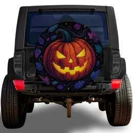 Glowing Jack O Lantern With Falling Leaves For Halloween Jeep SUV Outdoor Adventures Spare Tire Cover