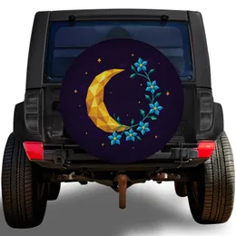 Low Poly Crescent Moon Floral Vine For Night Road Trips And Celestial Style Lovers Spare Tire Cover