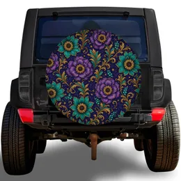 Royal Blue Baroque Floral Motifs for Luxe SUV Styling and Bohemian Road Travel Spare Tire Cover