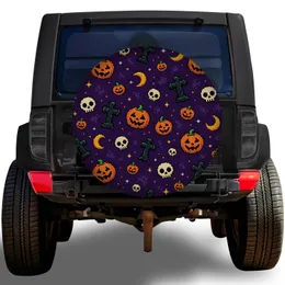 Retro 8-Bit Halloween Pumpkins Skulls Moons for Spooky Fall Road Trip Adventures Spare Tire Cover
