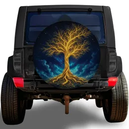 Golden Tree Of Life Under Starry Night Sky For Boho Adventure Travel Enthusiasts Spare Tire Cover