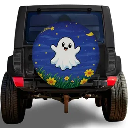 Cute Ghost Moon And Stars For Halloween Night Drives And Spooky Season Road Trips Spare Tire Cover