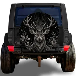 Majestic Stag Antlers Night Sky Woodland For Outdoor Adventure SUV Nature Lovers Spare Tire Cover
