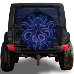 Bioluminescent Deep Sea Octopus Futuristic Abyss Tech Decor for Sci Fi Ocean Lovers Spare Tire Cover