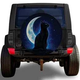 Black Cat Crescent Moon Night Sky Fantasy For Gothic Halloween Outdoor Adventure Lovers Spare Tire Cover