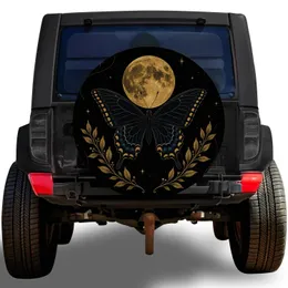Moonlit Black Swallowtail Butterfly With Golden Stars for Mystical Outdoor Style Spare Tire Cover