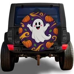 Smiling Ghost And Pumpkin Halloween Decor For Jeep SUV Fall Road Trips And Camping Spare Tire Cover
