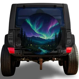 Northern Lights Cabin Valley Adventure Travel Gift for Outdoor Camping Enthusiasts Spare Tire Cover