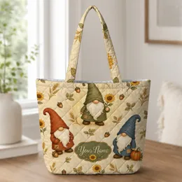 Autumn Harvest Gnomes With Sunflowers For Cozy Fall Outings And Thanksgiving Gifts Quilted Tote Bag