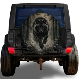 Black Wolf In Winter Pine Forest For RV Camping, Travel And Outdoor Adventure Lovers Spare Tire Cover