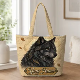 Majestic Black Wolf With Autumn Leaves Everyday Carry Gift For Nature Lovers And Hikers Quilted Tote Bag