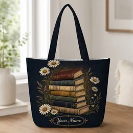 Vintage Book Stack And Daisy Botanical Literary Gift For Readers And Garden Lovers Quilted Tote Bag