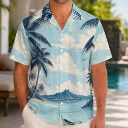 Vintage Tropical Lagoon Palms And Outrigger Canoe For Beach Resort Travel And Cruise Hawaiian Shirt