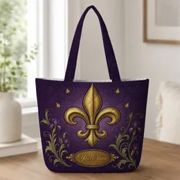 Gold Fleur De Lis And Iris Botanicals For Elegant Travel And Everyday Use For Her Quilted Tote Bag