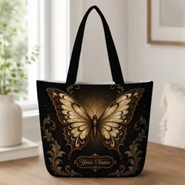 Gothic Baroque Butterfly With Gold Scrolls For Halloween Travel And Everyday Style Quilted Tote Bag