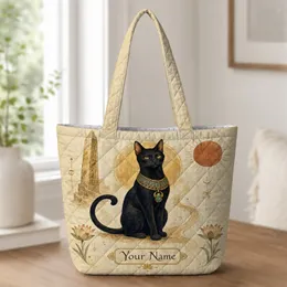 Egyptian Black Cat Scarab Pendant For Travel Weekends And Ancient Mythology Fans Quilted Tote Bag
