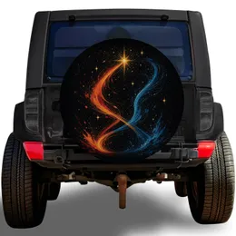 Celestial Orange Blue Ribbons With Gold Stars For Adventure Travelers And Night Sky Fans Spare Tire Cover